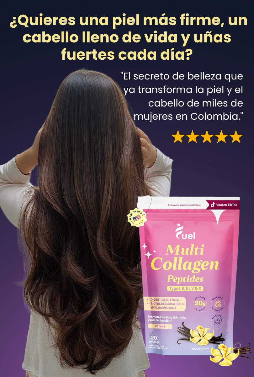 Fuel - MultiCollagen peptides Tipo I, II, III, V y X para el cabello, la piel, las uñas y las articulaciones