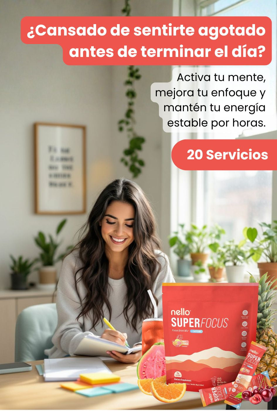 Nello SuperFocus - Bebida con Nootrópicos 🍒 Energía mental limpia. Enfoque real. Sin bajón.